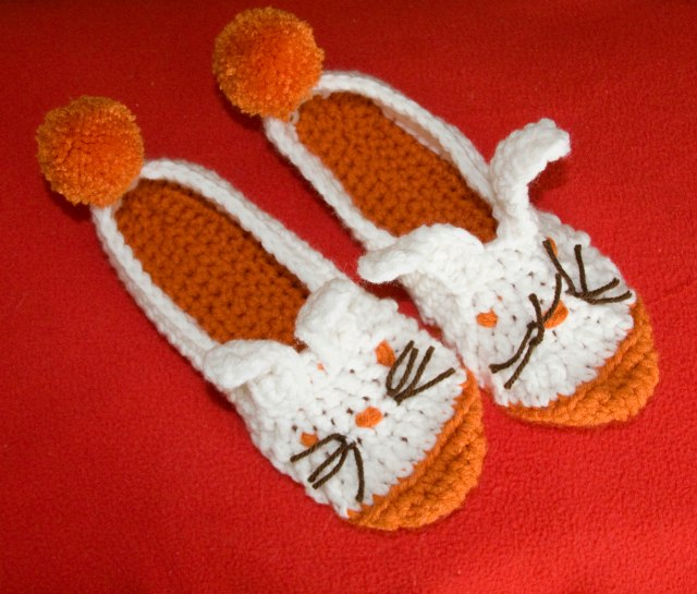white & orange bunney slippers