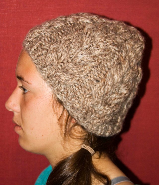 beige lamb's wool cable hat